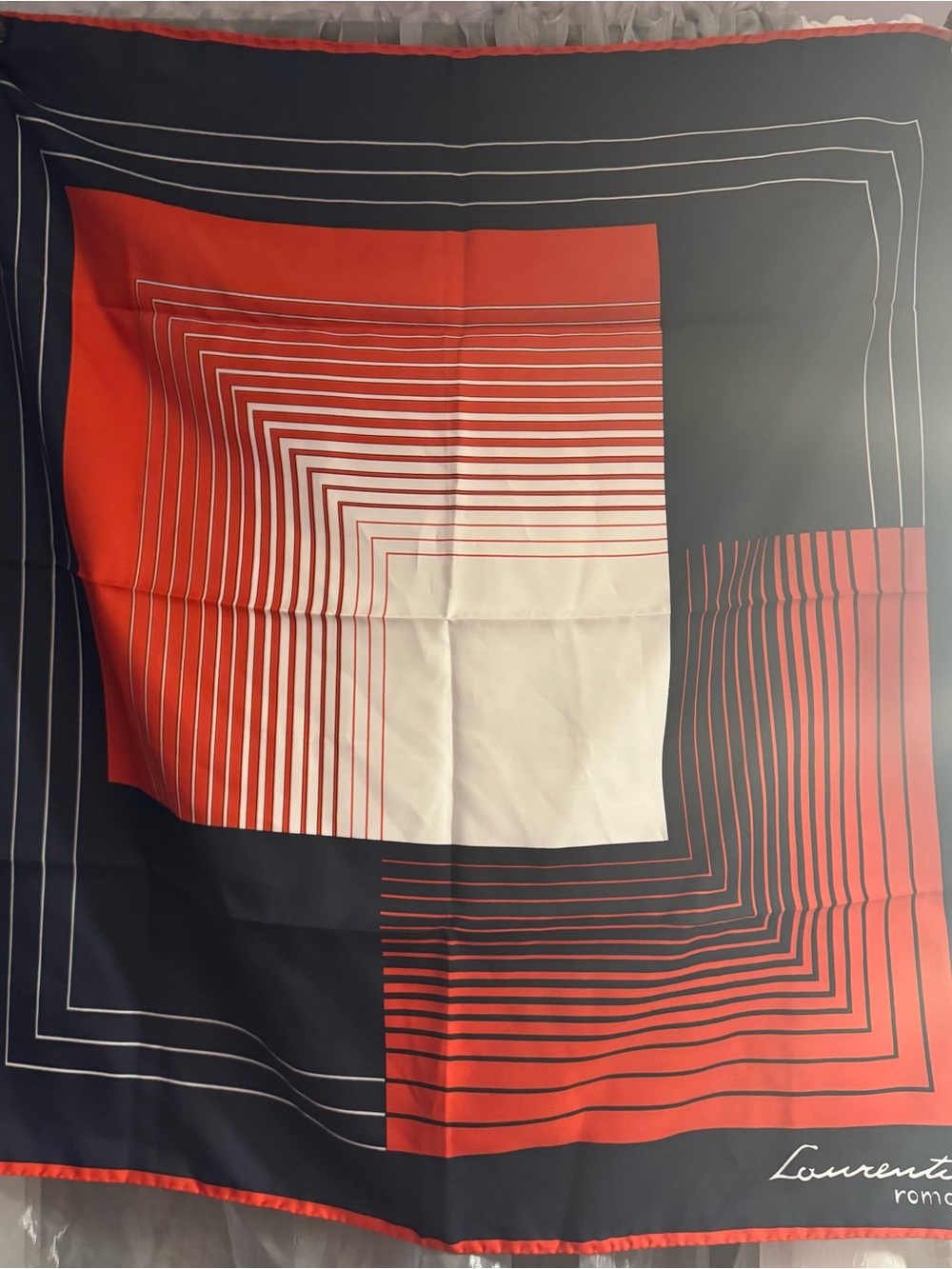Vintage Leonardi Roma Red, Black & White Geometric Square Scarf